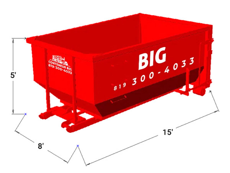 Location de conteneur de 15 verges pour projets de rénovation et nettoyage de garage.